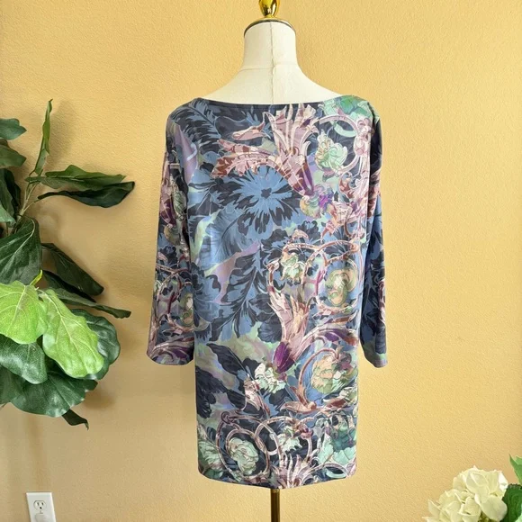 Soft Surroundings Botanical Tuileries 3/4 Sleeve Tunic Womens L Lagenlook Floral - Picture 7 of 12